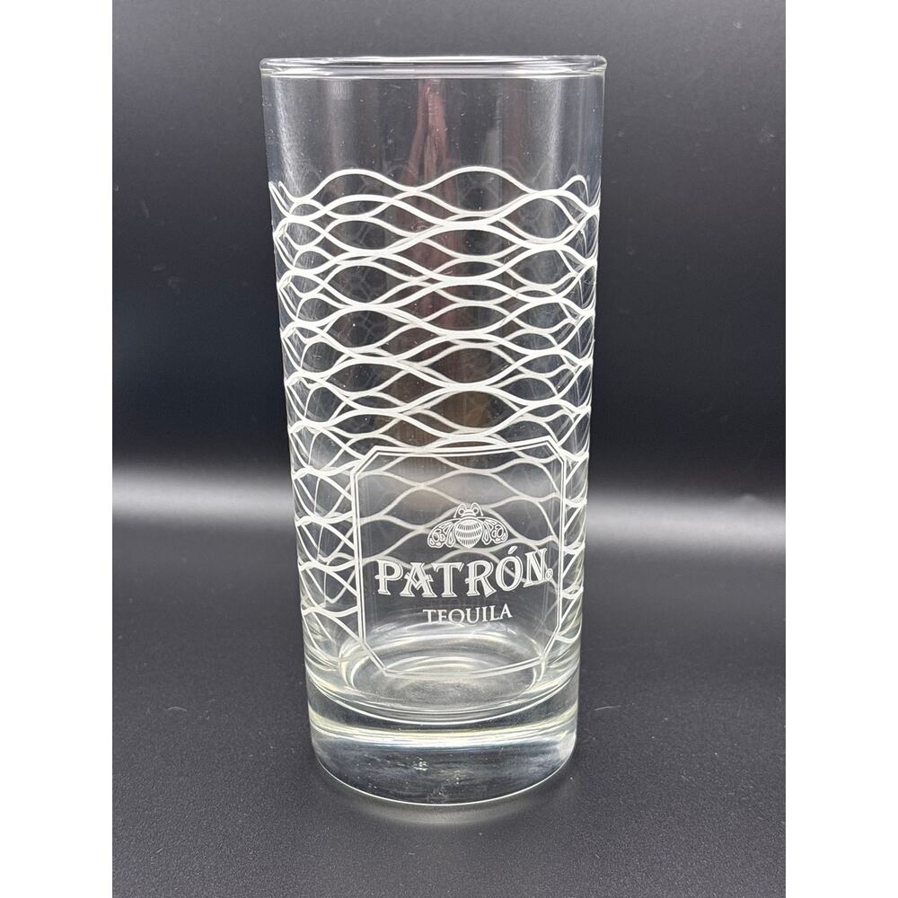 Patron Tequila Highball Glass Honeycomb Bee Etched Design Drinkware Barware